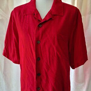 HAVANA JACK'S CAFE 100% SILK RED TOPICAL PALM TREE BUTTON DOWN SHIRT - LARGE